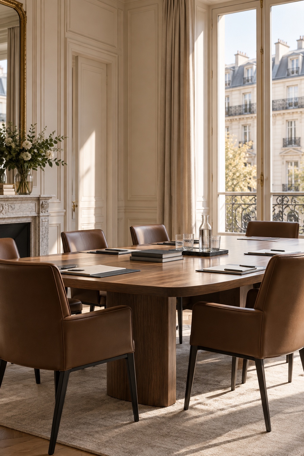 Salle de réunion sobre et contemporaine.